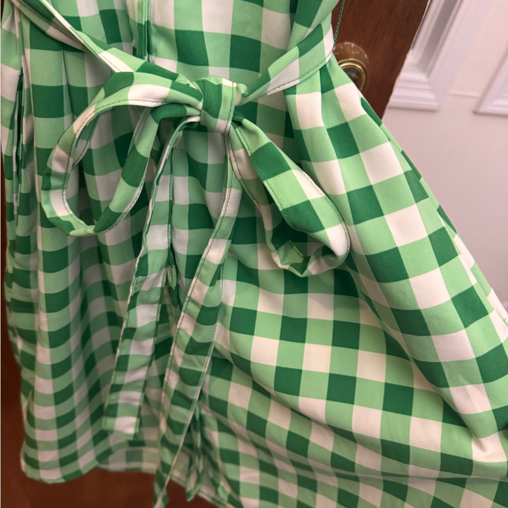 New York & Company Green and White Gingham Shirt Dress - Picture 2 of 4